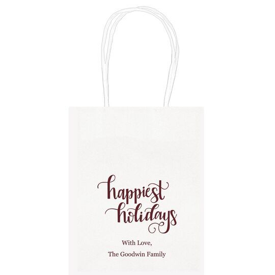 Hand Lettered Happiest Holidays Mini Twisted Handled Bags
